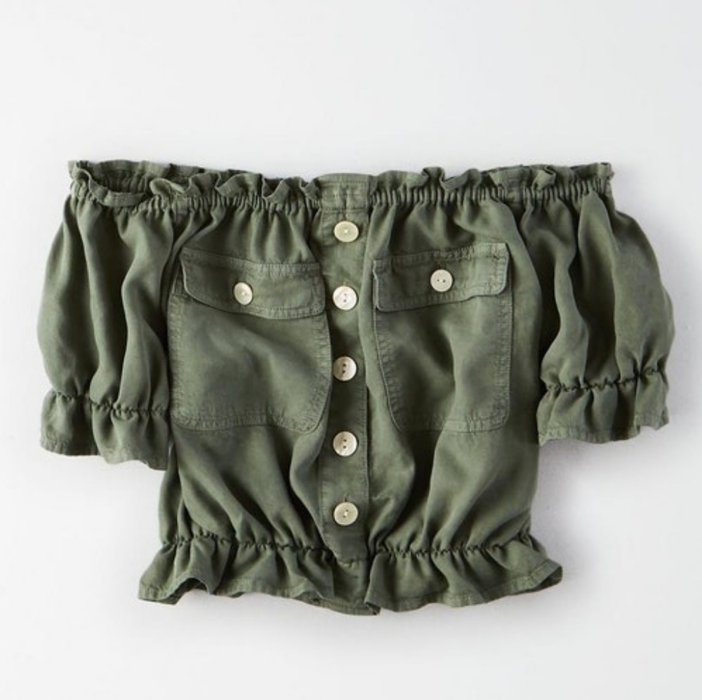 AE Green Off Shoulder Crop Top